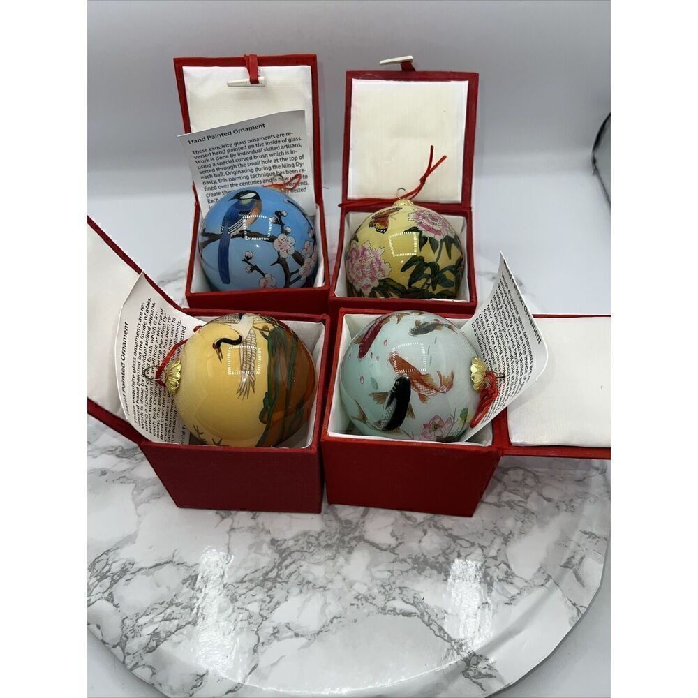 WORLD TREASURE TRADING COMPANY Reverse Painted Glass Ornaments-Lot Of 4